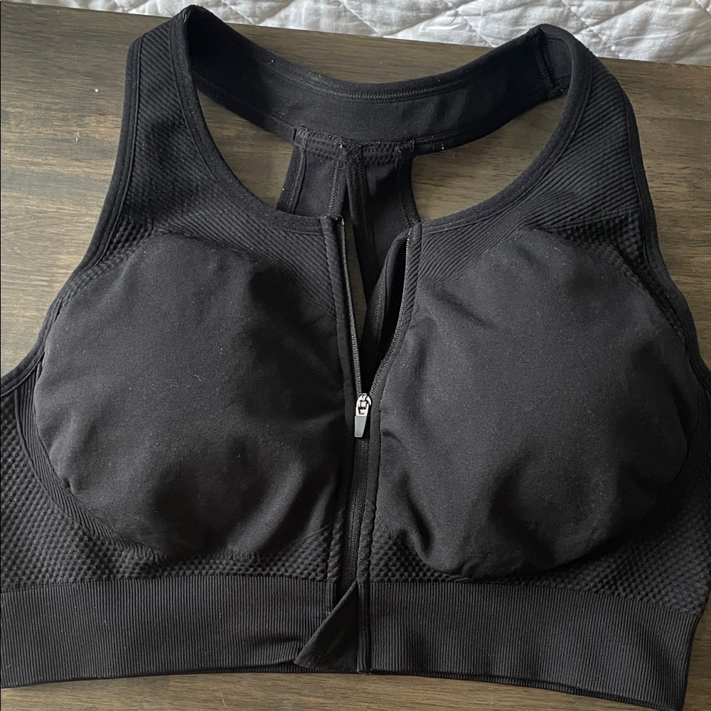 Soma Black Seamless High Support Front Zip Sports bra, Sz L